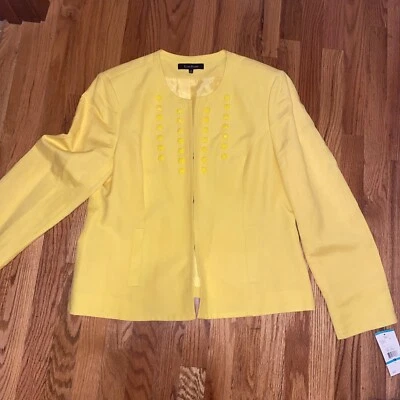 NUEVO CON ETIQUETAS Chaqueta Blazer Evan Picone Amarillo Brillante Acento Cuentas Bolsillos Forrados 16 Foto 1 de 4