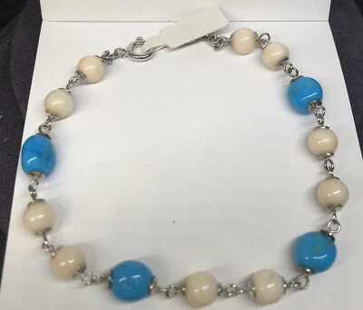 bracciale turchese e corallo rosa in argento 925% - Immagine 1 di 3