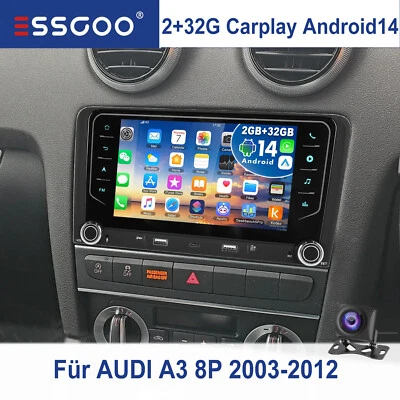2+32GB Android 14 Für AUDI A3 8P 2003-2012 Autoradio GPS Navi WIFI Apple Carplay - Bild 1 von 4