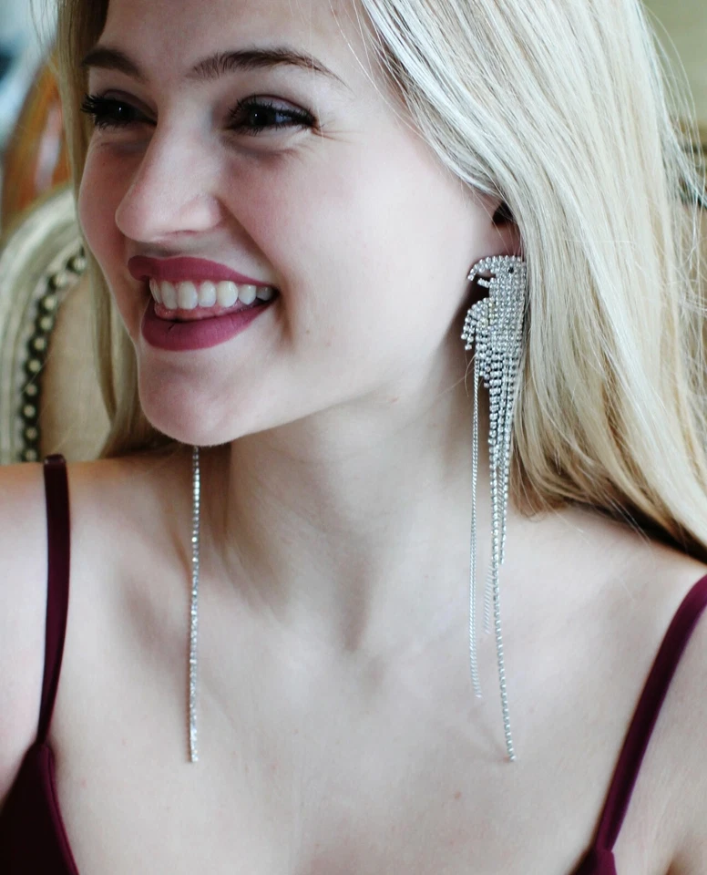 Kate Spade Silver Plated Glimmer Shimmer Long Fringe Statement Earrings O0ru3026