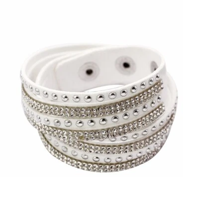 Moda unissex masculina feminina luxo cristal rebite pulseira de couro estilo punk 0857 - Imagem 1 de 4