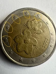 2 EURO Coin - Finland Raspberry Flowers 2003 Minting Error Stars - Picture 1 of 6