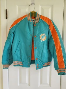 Vintage Miami Dolphins Satin Bomber Jacket Size 1980's NFL Child's 14 - Picture 1 of 7