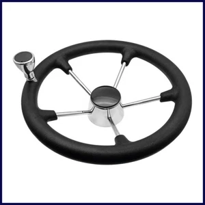 Alastin 11-1/2 inch Black Steering Wheel 5 Spoke with PU Foam and Knob For Boat - Imagen 1 de 15