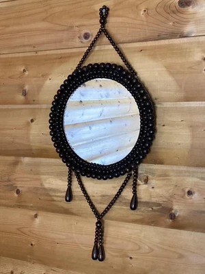 Vintage Wood Beaded Framed Hanging Mirror 27" by 13" - Image 1 of 4