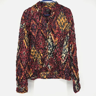 MSK 女式大号拉链前夹克红色金色黑色皱缎亮片长 Slv — 第 1/4 张图片