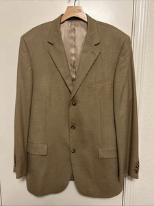 Andrew Fezza 44L Silk Wool Sport Coat Tan Checked Blazer Suit Jacket - Picture 1 of 15
