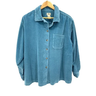 L.L. Bean Women's Blue Corduroy Shirt Jacket L PET 100% Cotton Oversized Shacket - Image 1 of 4