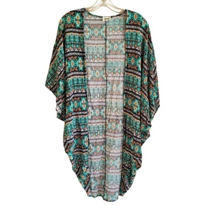 Texas True Threads Western Kimono Women's Large Bohemian Festival Turquoise Soft - Picture 1 of 8