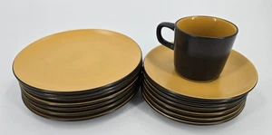 Mikasa Frottee Stein Teller Curry Gelb Muster 7126 7 große Teller und 7 kleine P - Bild 1 von 3