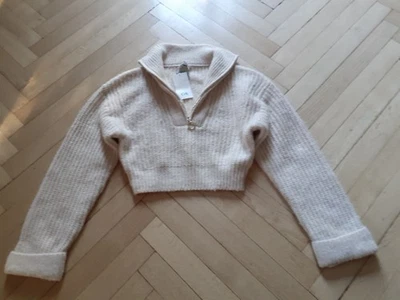 C&A Stretch Grobstrick Pullover mit Wolle Reissverschluß  creme weiß Gr. S  neu - Bild 1 von 4