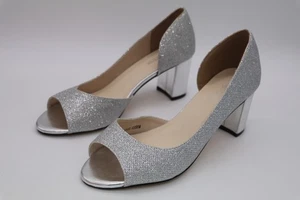 BENJAMIN WALK TOUCH UPS GRÖSSE 9,5 SILBER GLITZER PEEPTOE PUMPS OFFENER SCHAFT - Bild 1 von 4