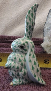 Herend Ear Up Bunny Rabbit Gold & Green Fishnet Figurine 15325 Nice - Picture 1 of 4