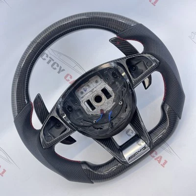 Volante de fibra de carbono personalizado para Mercedes Benz AMG 808 W205 GLA45 S63 C43 Foto 1 de 4