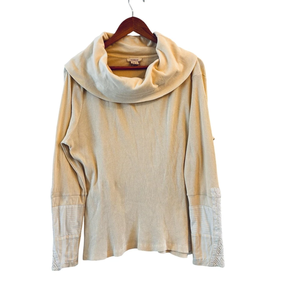 Top Sundance tejido gofre con puño de encaje cuello capucha para mujer XL Boho térmico Foto 1 de 4