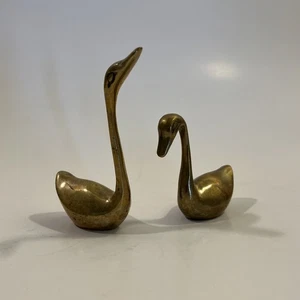 Pair Of Vintage Miniature Brass Swan Figurines Mid Century Modern - Picture 1 of 14