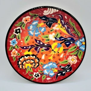 Chez Galip Handpainted Enamel Dish Colorful Floral Small Trinket Wall Signed - Picture 1 of 4