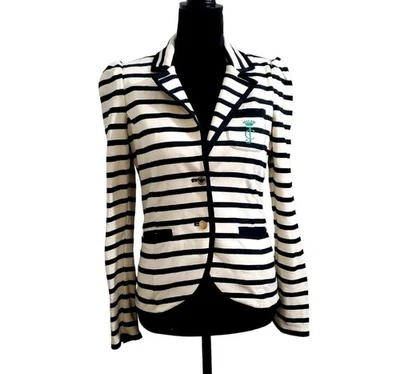 JUICY COUTURE Women's Ponte Striped Nautical Fitted Blazer Black/Cream size M - Image 1 of 4
