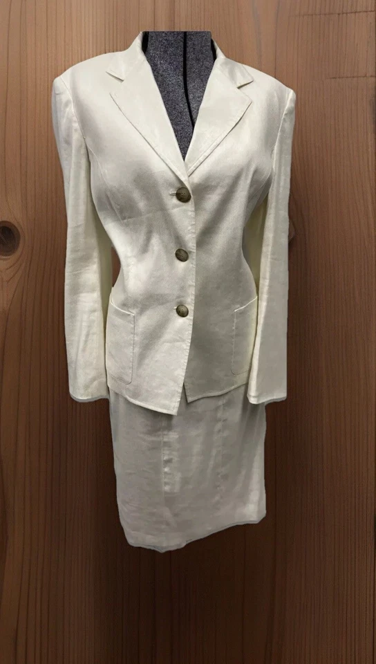 Talbots Falda Traje Talla Pequeña 14P Conjunto de Dos Piezas Lino Tela Italiana Bolsillos Foto 1 de 4