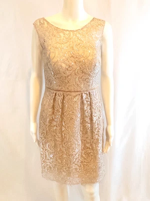 Vestido Jenny Yoo Champagne y Plateado Lurex Encaje - Talla 4 Usado en Excelente Condición Foto 1 de 3