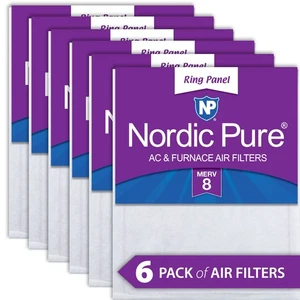 Nordic Pure 12x25x 1/2 Half Inch Ring Panel MERV 8 Furnace Air Filters 6 Pack - Picture 1 of 6