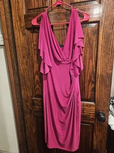 Ralph Lauren Size 12 Pink Dress Ruched Sides Split Shoulder - Picture 1 of 5