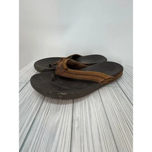 Crocs Men's Yukon Mesa Sandals 10 Brown Leather Thong Flip Flops Comfort Shoes - Picture 1 of 7