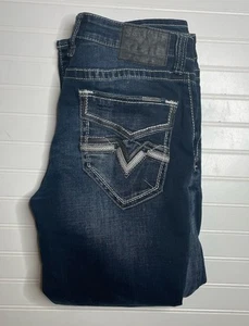 Salvage Jean Men 34 x 30 Blue Buckle Mayhem Straight Dark Wash Embroidered Denim - Picture 1 of 8