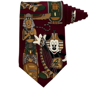 Vintage Mickey Mouse Egyptian Tie Rack Necktie Disney 90s Red Silk Made In Italy - Picture 1 of 6