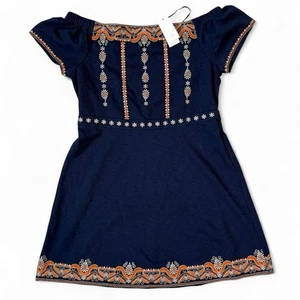 New Tory Burch Royal Navy Nell Off The Shoulder Dress Floral Womens Size XL BOHO - Picture 1 of 4