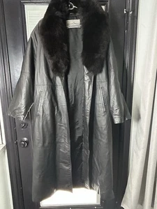Vintage durchgehender Damen Ledermantel mit Fuchs gefüttertem Kragen Größe X-Large - Bild 1 von 8