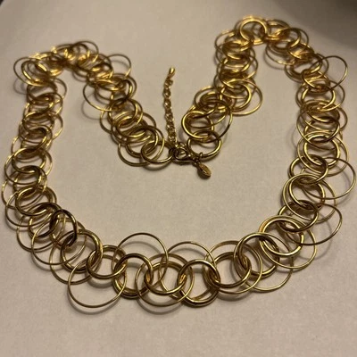 "Collar largo Joan Rivers tono dorado círculo abierto eslabones ajustables 29-32""" Foto 1 de 4