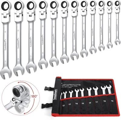 12PCS Ratcheting Wrench Set 72-Teeth Flex-Head Ratchet Combination Wrench - Image 1 of 4