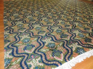 13x13 Palace Square Tibetan Modern Abstract Rug Green Orange Navy wool geometric - Picture 1 of 11