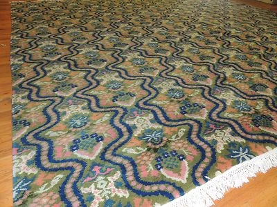 13x13 Palace Square Tibetan Modern Abstract Rug Green Orange Navy wool geometric - Image 1 of 4