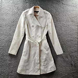 Carmen Marco Valvo Womens Trench Coat Jacket Size S White Silver Textured Belt - Picture 1 of 14