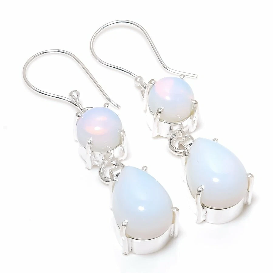 Fire Opal Gemstone Handmade 925 Sterling Silver Jewelry Earring 1.97 " - Image 1 of 1
