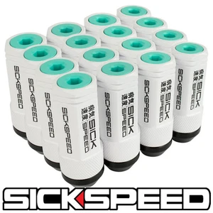 SICKSPEED 16PC WHITE/MINT GREEN CAPPED ALUMINUM 50MM 3 PC LUG NUTS 1/2X20 N30 - Picture 1 of 1