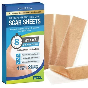 "Hoja de silicona para eliminación de cicatrices para hipertróficos y queloides, 4 hojas, 5,9""x1,57" - Imagen 1 de 7