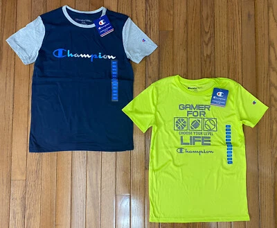 NUEVO CON ETIQUETAS Champion Niños Jóvenes Camisetas Camiseta Lote De 2 Logo Talla 10/12 Foto 1 de 4