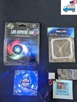 NEW Evercool Crystal 80mm x 35mm Blue LED 3/4pin Cooling Fan +Anti-Vibration Pad - Image 1 of 4