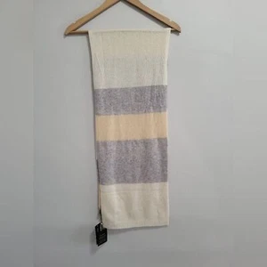 Charter Club NWT Luxury 100% Cashmere Ivory Gray Neutral Striped Scarf New - Picture 1 of 6