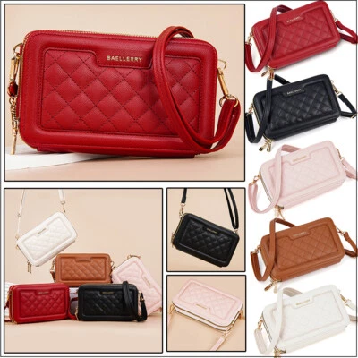 Women Leather Shoulder Bag Small Zipper Crossbody Purse Phone Card Wallet Purse - Image 1 of 4