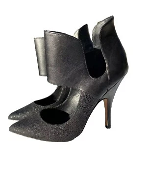 Jean Michel Cazabat Mujer’s 5.5 Negro Tacones Cuero Guijarro Sin Cordones Elegante Foto 1 de 4