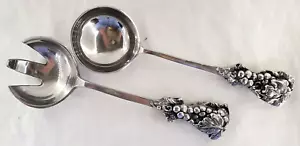 Vintage Aluminum Pewter Punch Bowl Salad Service Ladle Fork Serving Spoon - Picture 1 of 24