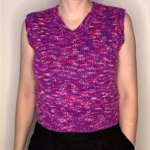 Vintage Women’s Handmade Knit Vest Purple Mottled Wool Size 8 / 10 - Picture 1 of 5