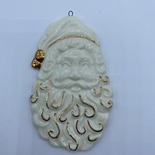 VTG White Ceramic Santa Claus Christmas Tree Ornament White with Gold Trim