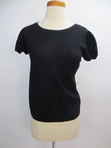 Diane Von Furstenberg Top Size Medium Black Crochet Short Sleeves 100% Wool - Picture 1 of 5