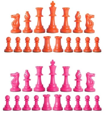 Staunton Single Weight Chess Pieces - Full Set 34 Orange & Pink - 4 Queens - Image 1 of 3