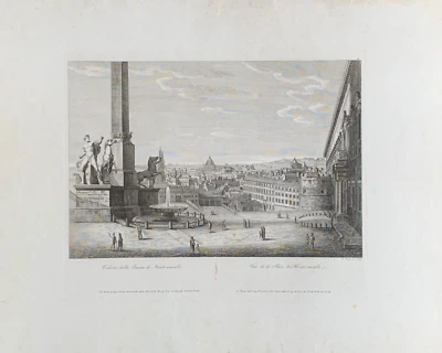 Pietro Ruga Antique 1820 Old Master Engraving of Rome View Piazza Monte Cavallo - Image 1 of 4